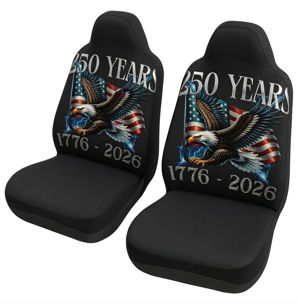 American Freedom Flag Car Seat Cover – Patriotic Design Seat Protector 02 - Delicate Leather  