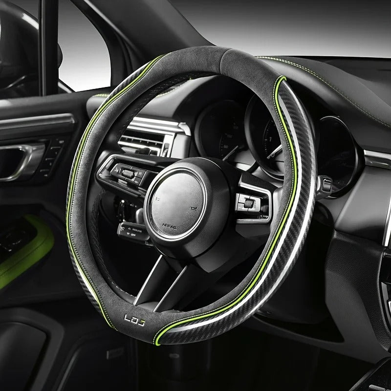 Suede & Carbon Fiber Steering Wheel Cover – Breathable Non-Slip Sport Grip - Delicate Leather