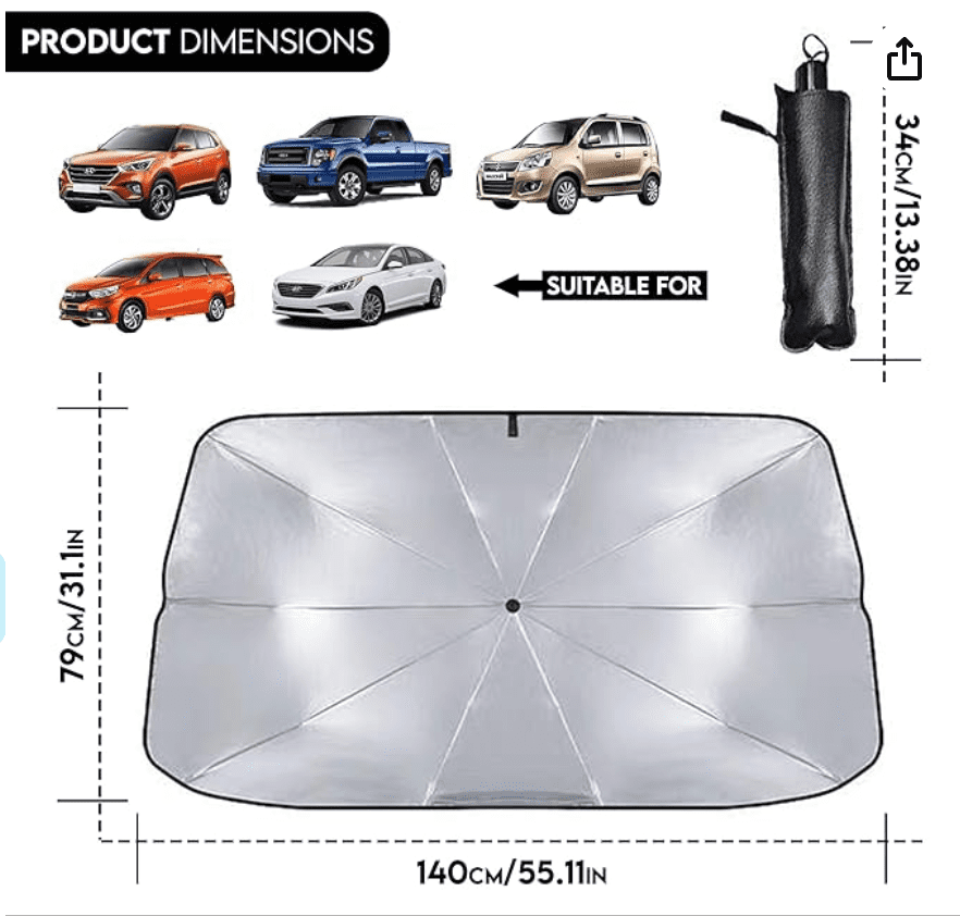 Custom-Fit for Car Windshield Sun Shade, Foldable Windshield Sunshade Sun and UV Protection, Car Sun Shade with Logo - Delicate Leather