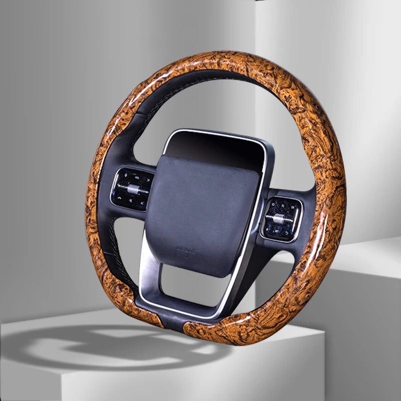 Universal Anti-Slip Wood Grain Steering Wheel Cover 38cm (15 Inch) – Premium Car Steering Wheel Protector - Delicate Leather
