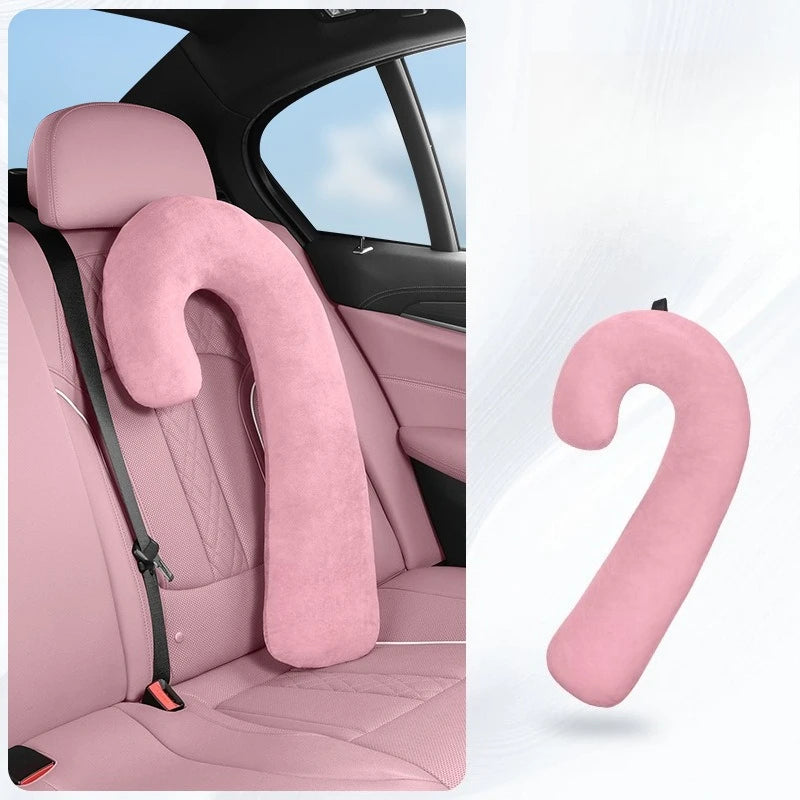 Car Seat Neck Pillow for Long Travel – Ergonomic Suede Sleeping Support Cushion for Vehicles - Delicate Leather  