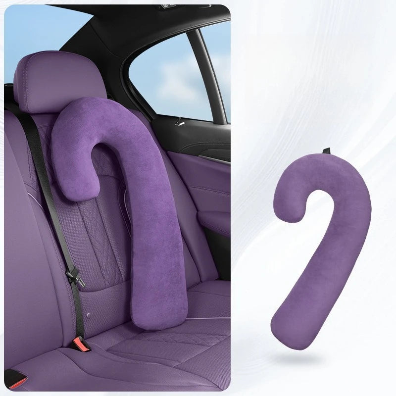 Car Seat Neck Pillow for Long Travel – Ergonomic Suede Sleeping Support Cushion for Vehicles - Delicate Leather  