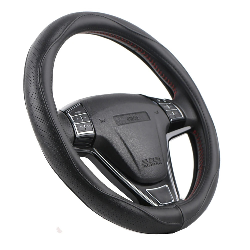 Universal Genuine Leather Steering Wheel Cover 38cm – Top Cowhide Perforated Non-Slip Silicone Car Steering Wheel Protector - Delicate Leather