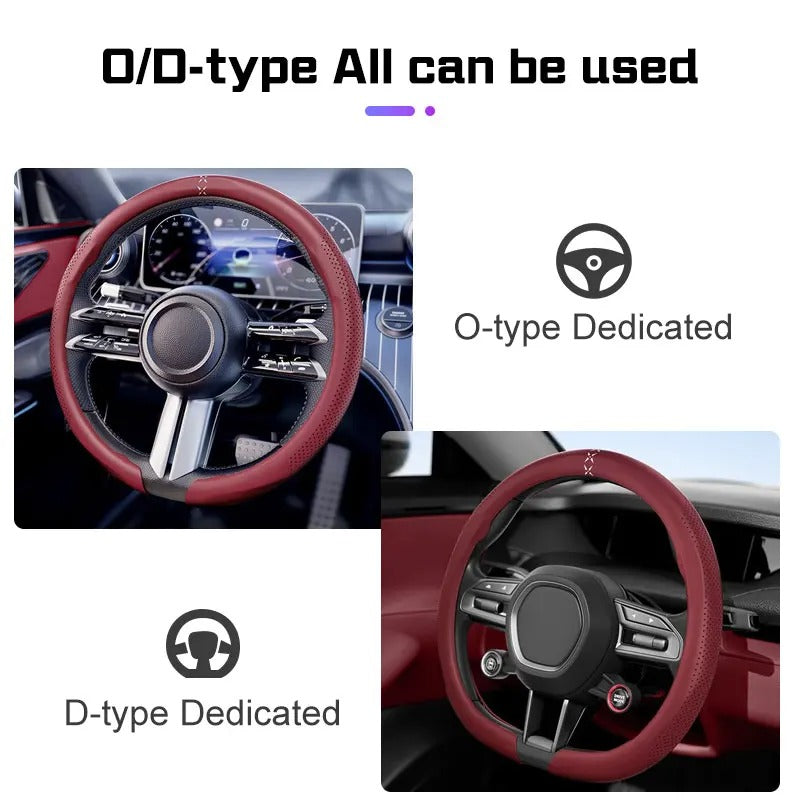 Universal Nappa Leather Steering Wheel Cover – Non-Slip Breathable Design for 37–38cm O/D Type Wheels - Delicate Leather  
