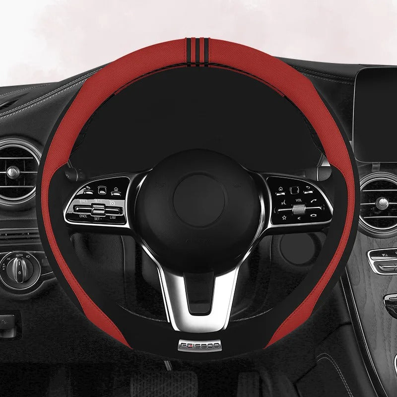 Color-Blocked Steering Wheel Cover – Universal 38cm Breathable Anti-Slip Summer Grip - Delicate Leather