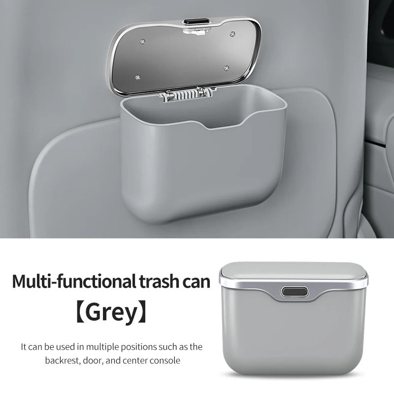 Multifunctional Car Trash Can with Lid – Hanging Wet & Dry Storage Bin Mini Organizer - Delicate Leather