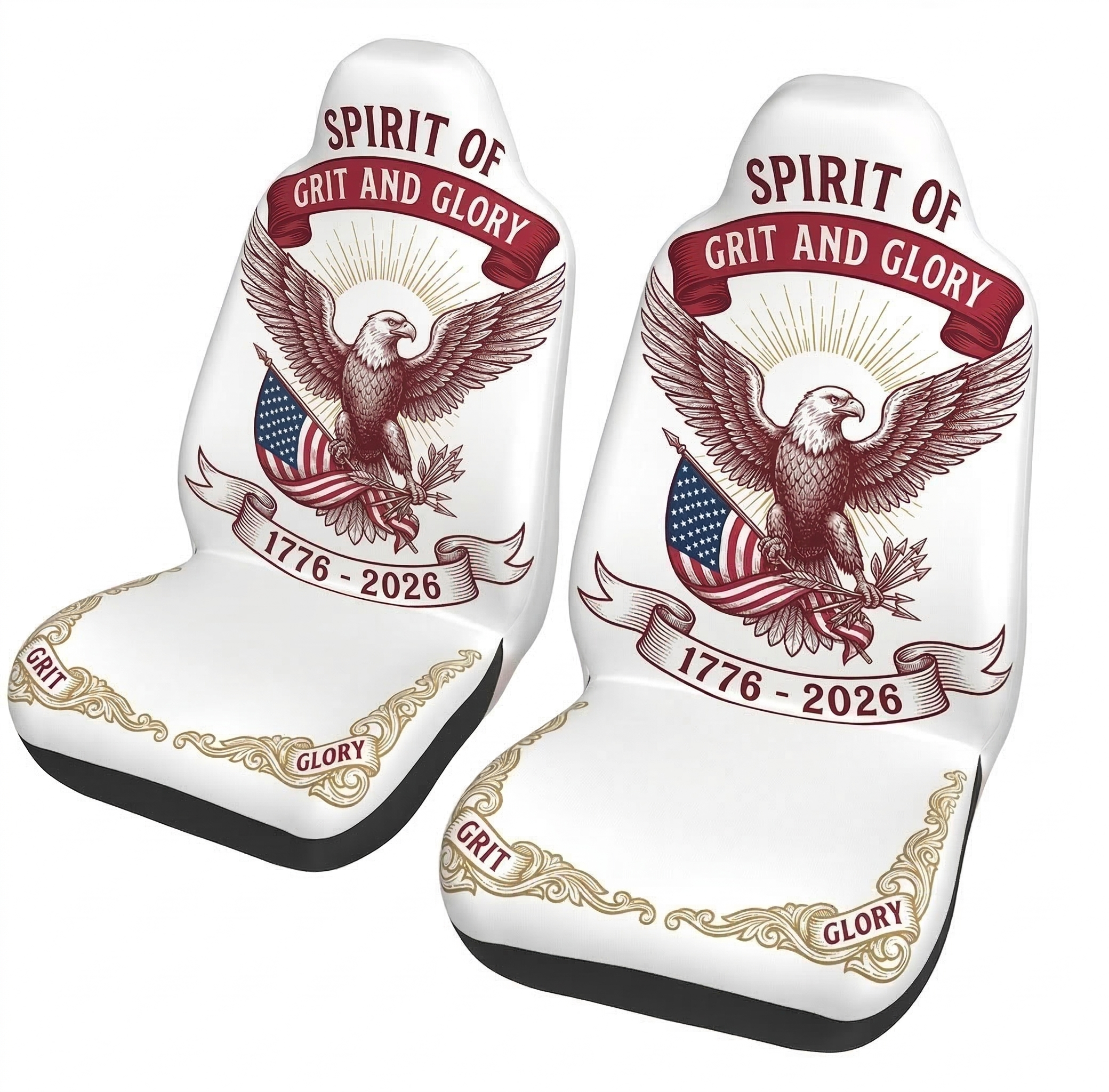 American Freedom Flag Car Seat Cover – Patriotic Design Seat Protector 03 - Delicate Leather  
