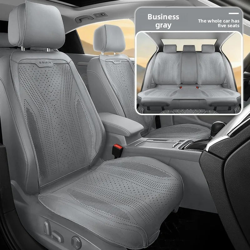 Universal Perforated Suede Car Seat Covers Full Set – Breathable Artificial Leather Seat Covers for Cars & SUVs, Four Seasons - Delicate Leather