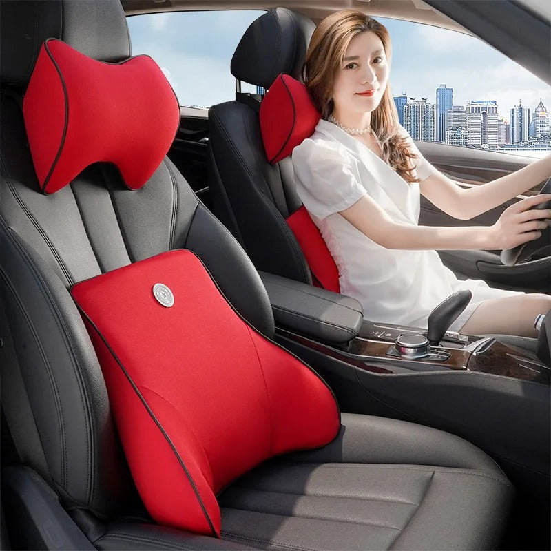 Memory Foam Car Neck & Lumbar Support Cushion – Soft Washable Seat Pillow Set - Delicate Leather