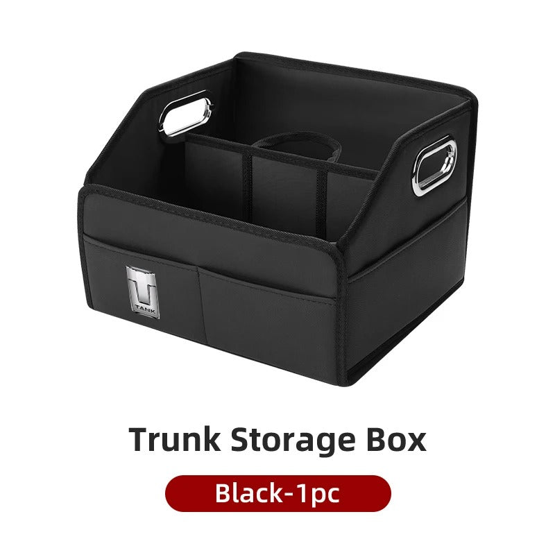 Car Trunk Organizer Box – Foldable PU Leather Storage Bin, Universal Fit - Delicate Leather  