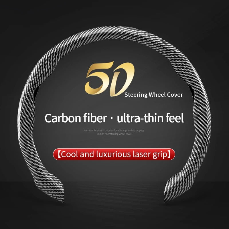 Carbon Fiber Texture Steering Wheel Cover – 38cm Universal Non-Slip Microfiber Grip - Delicate Leather  
