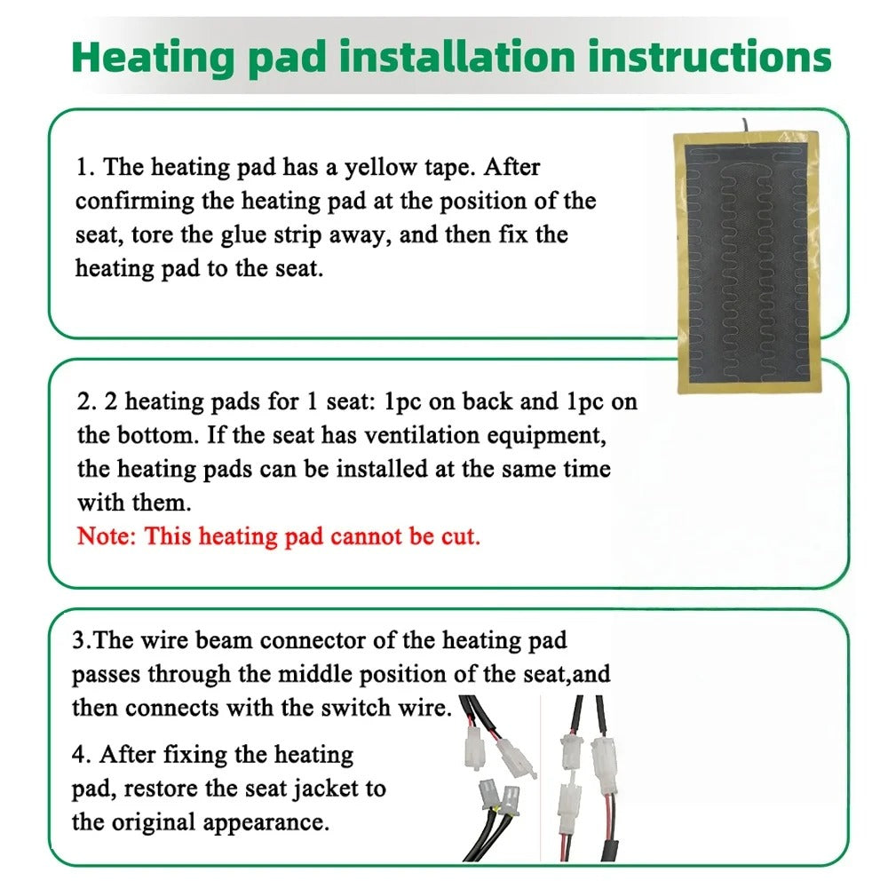 12V 54W Car Seat Heater Kit for 1 Seat – 55°C Universal Alloy Wire Heating Pad with 6-Level Heat Control - Delicate Leather