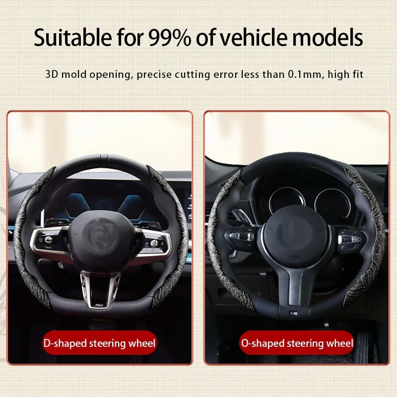 Universal Antique Pattern Steering Wheel Cover 38cm – Segmented Breathable Ultra-Thin Non-Slip Car Steering Wheel Protector - Delicate Leather