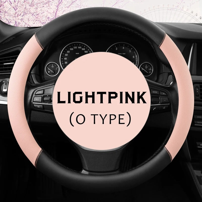 Universal 38CM PU Leather Steering Wheel Cover – Breathable Microfiber Design, 15-Inch Fit - Delicate Leather  