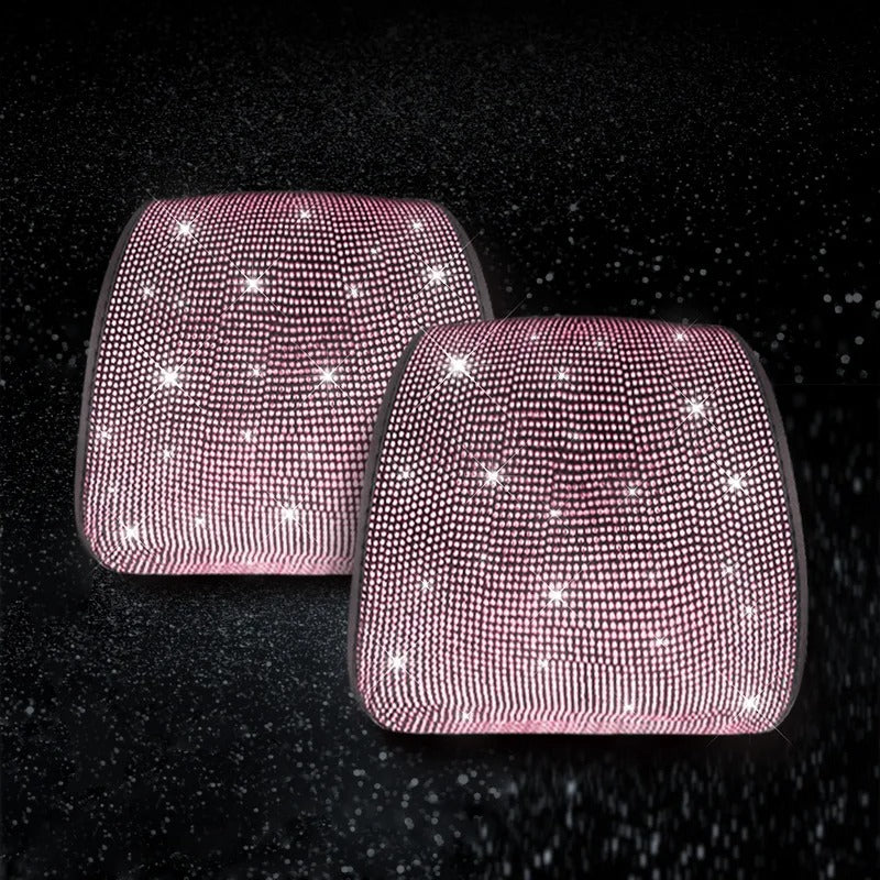 1PC Bling Car Seat Headrest Cover – Rhinestone Plush Headrest Cushion Protector Universal Auto Interior Accessory - Delicate Leather