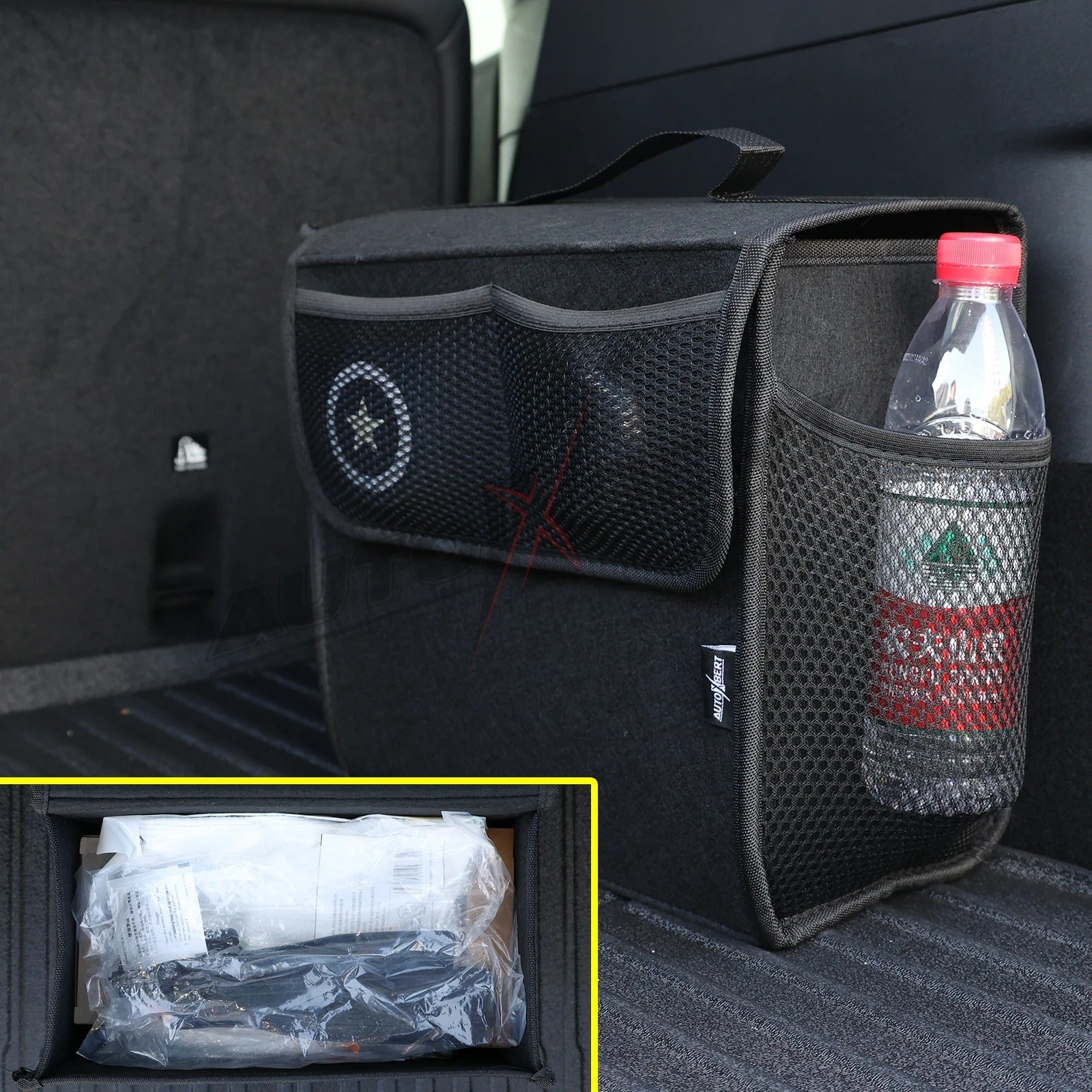 Universal Car Backseat Organizer – Felt Storage Bag with Mesh Net Pockets