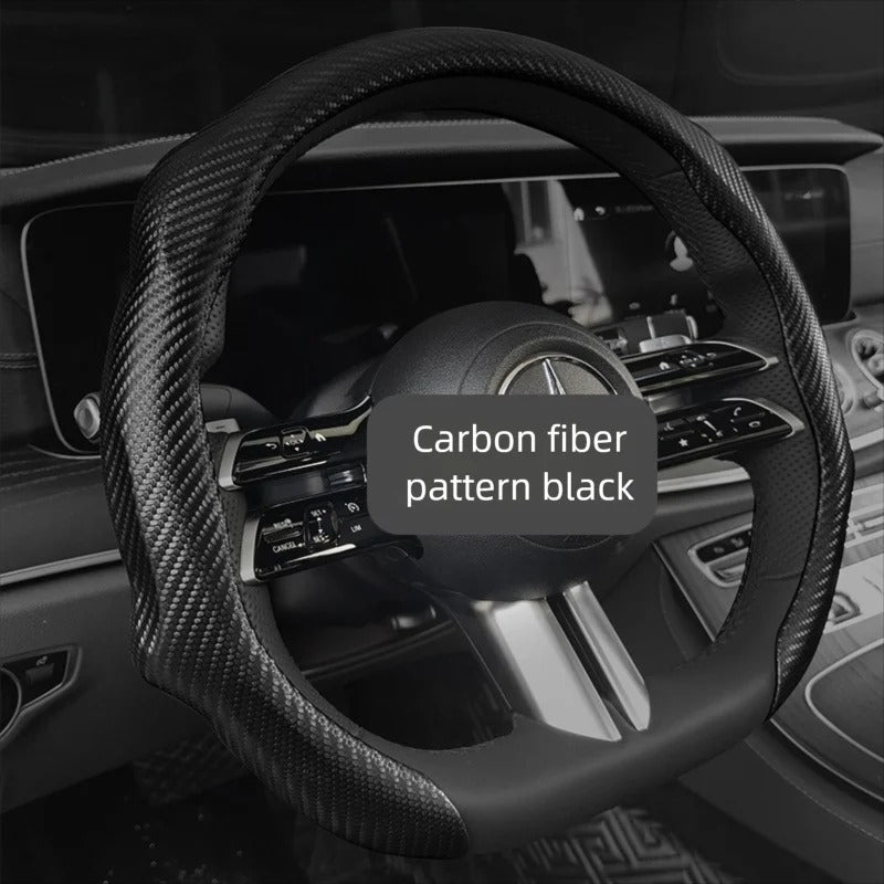 Carbon Fiber Pattern Steering Wheel Cover – Universal Fit 38cm, Non-Slip, All-Season - Delicate Leather  