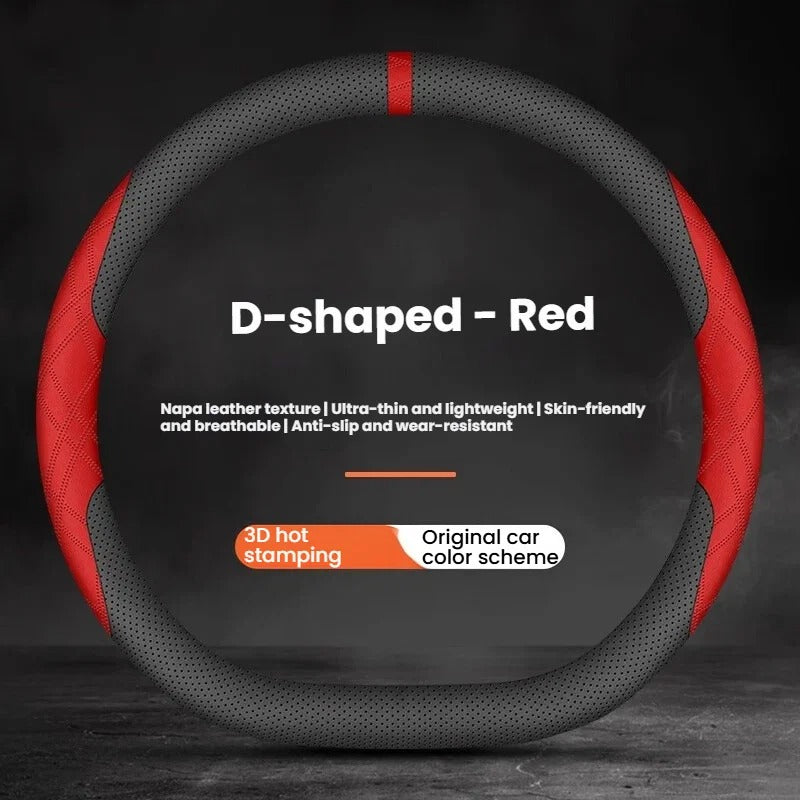 5D Laser Carbon Fiber Pattern Steering Wheel Cover – Universal 38cm Fit, Anti-Slip Synthetic Material - Delicate Leather  