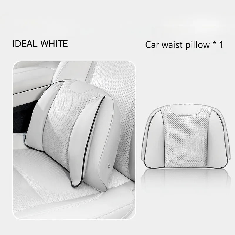 Nappa Leather Car Headrest & Lumbar Support Pillow Set – Universal Neck & Back Cushion - Delicate Leather