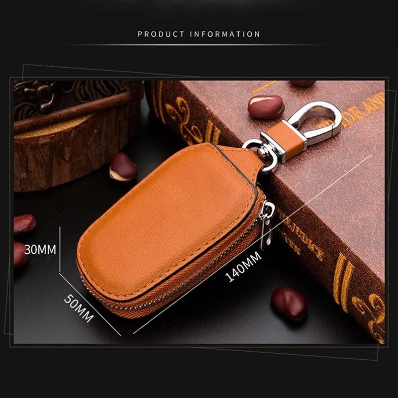 Leather Car Key Holder – Zipper Keychain Organizer with Metal Hook - Delicate Leather  