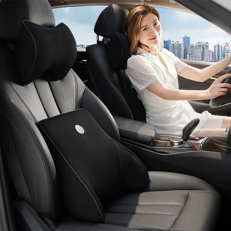Memory Foam Car Neck & Lumbar Support Cushion – Soft Washable Seat Pillow Set - Delicate Leather