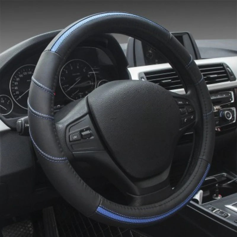 Genuine Leather Steering Wheel Cover – Anti-Slip Universal 38cm Interior Accessory - Delicate Leather  