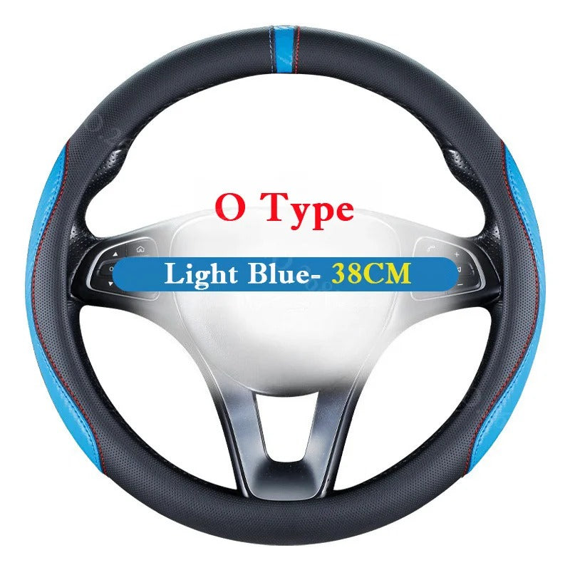 Carbon Fiber Style Steering Wheel Cover 36–38cm – Breathable Anti-Slip O/D-Shaped Grip - Delicate Leather
