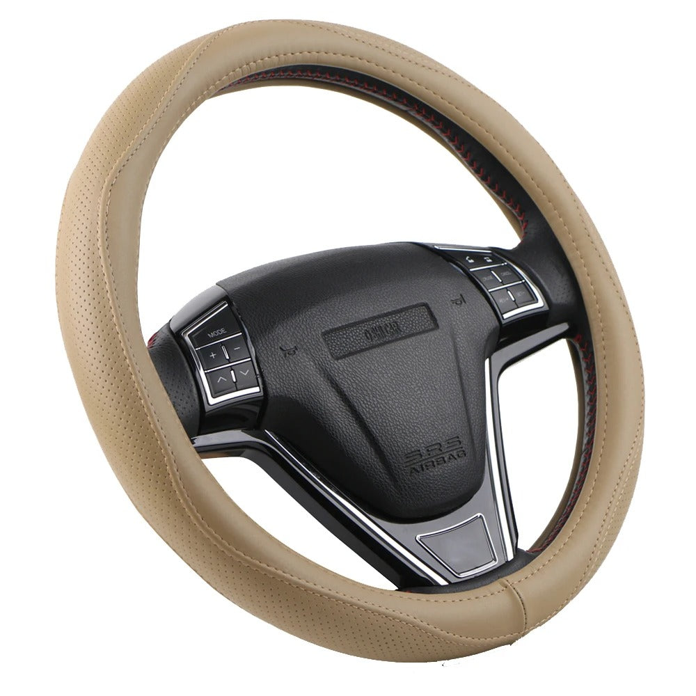 Universal Genuine Leather Steering Wheel Cover 38cm – Top Cowhide Perforated Non-Slip Silicone Car Steering Wheel Protector - Delicate Leather