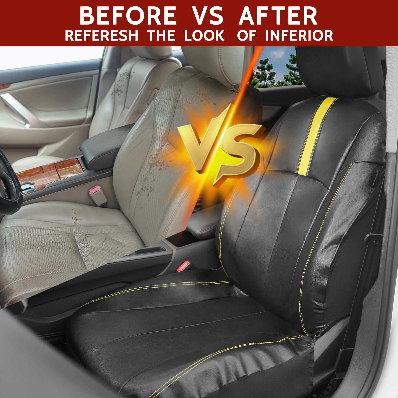 Universal PU Leather Car Seat Covers – Sporty Waterproof Seat Protectors for Cars, SUVs, Trucks & Vans - Delicate Leather  