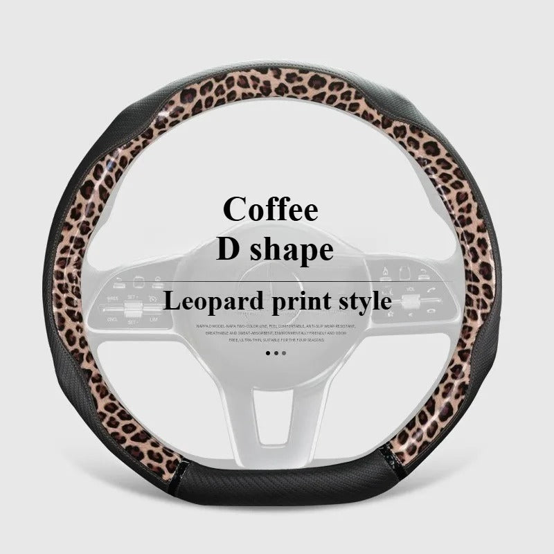 Wood Grain Leather Steering Wheel Cover – Universal 38CM Anti-Slip O/D Shape Grip - Delicate Leather