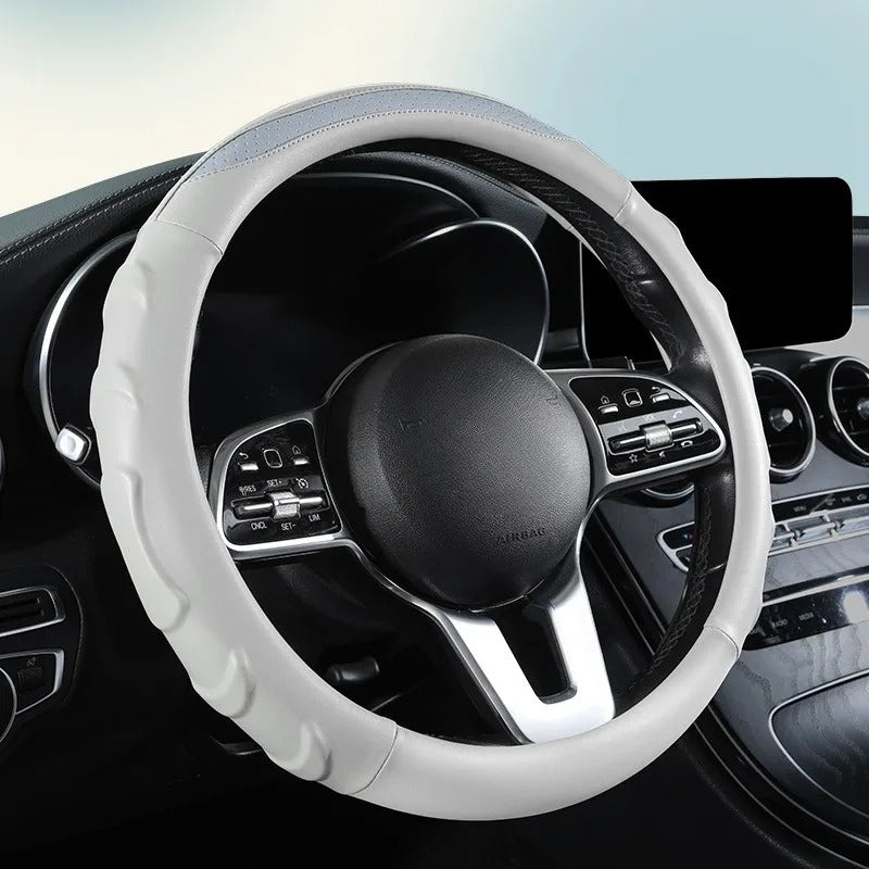 Nappa Leather Steering Wheel Cover 38cm – Universal Anti-Slip Car Steering Grip - Delicate Leather