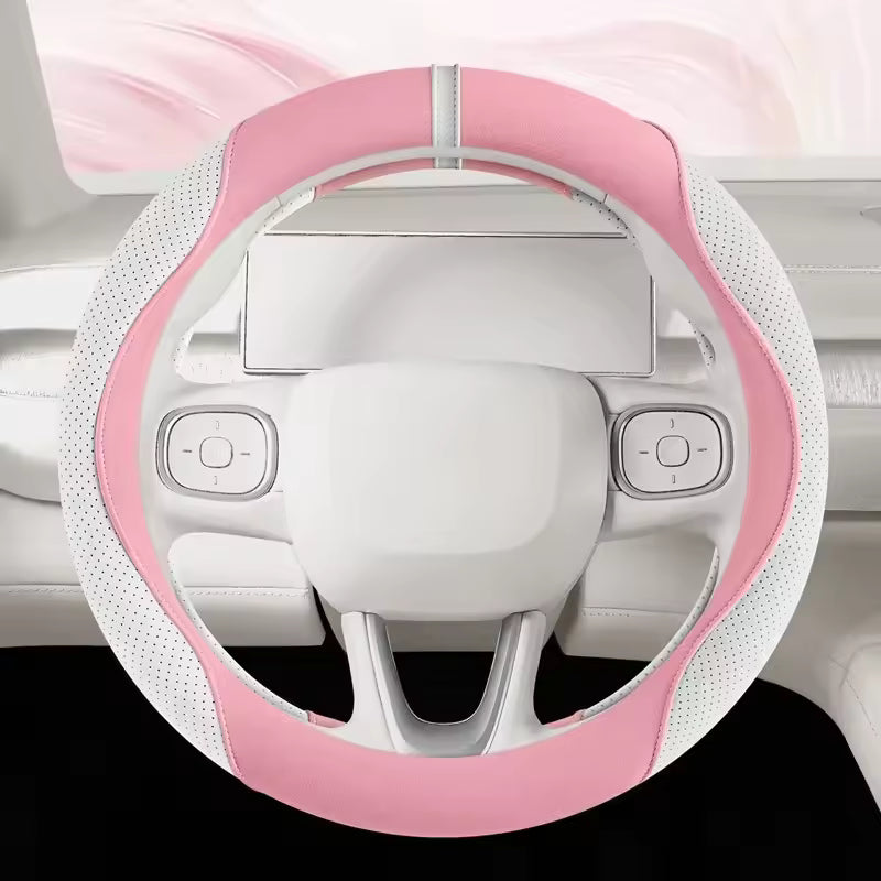 Suede Steering Wheel Cover – Universal 38CM Cute Non-Slip O/D Shape Grip - Delicate Leather