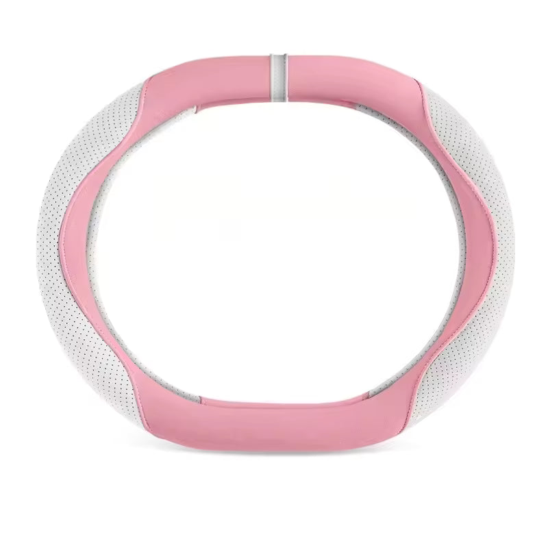 Suede Steering Wheel Cover – Universal 38CM Cute Non-Slip O/D Shape Grip - Delicate Leather