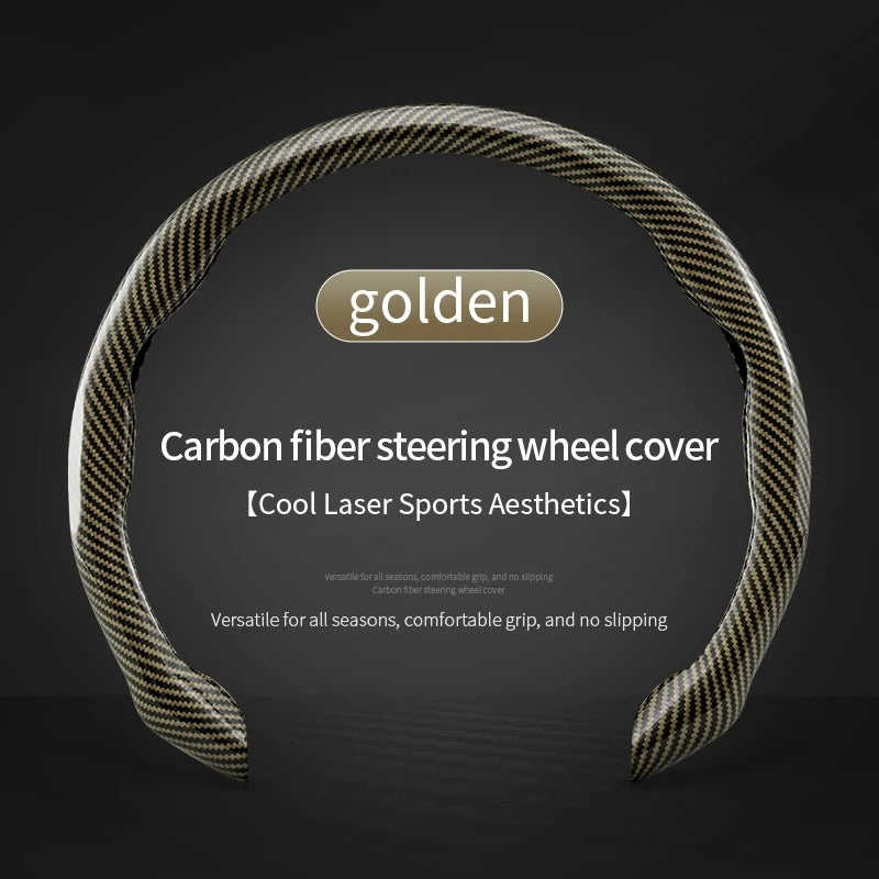 Carbon Fiber Texture Steering Wheel Cover – 38cm Universal Non-Slip Microfiber Grip - Delicate Leather  