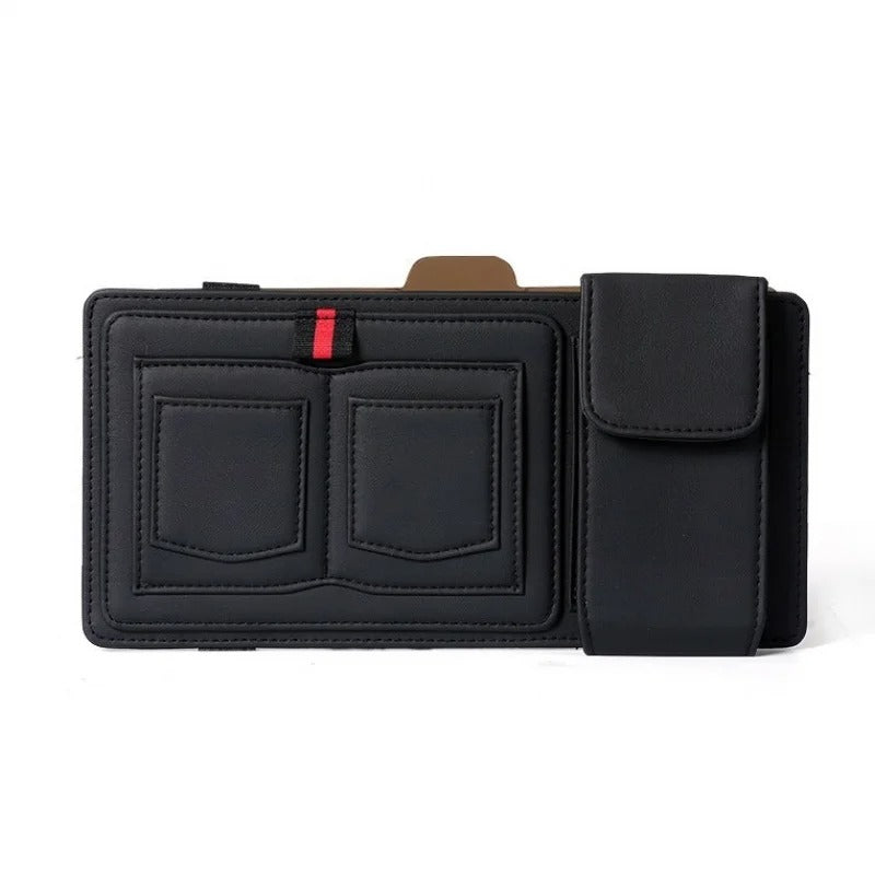 Leather Car Sun Visor Organizer – Universal Sunglasses Holder with Card & Pen Storage - Delicate Leather