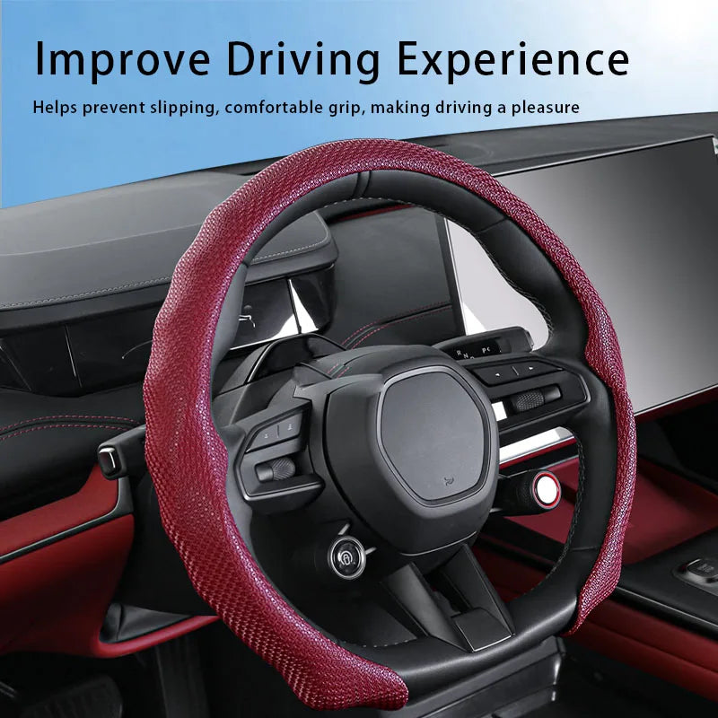 5D Copper Coin Pattern Steering Wheel Cover – Breathable Ultra-Thin Anti-Slip Universal Fit - Delicate Leather  