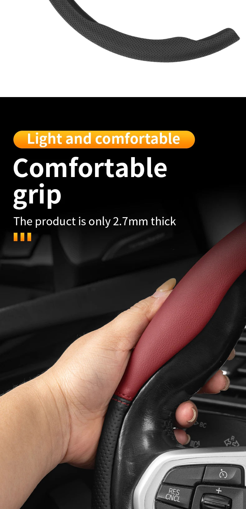 Breathable Steering Wheel Cover – Anti-Slip Universal Car Interior Accessory - Delicate Leather  