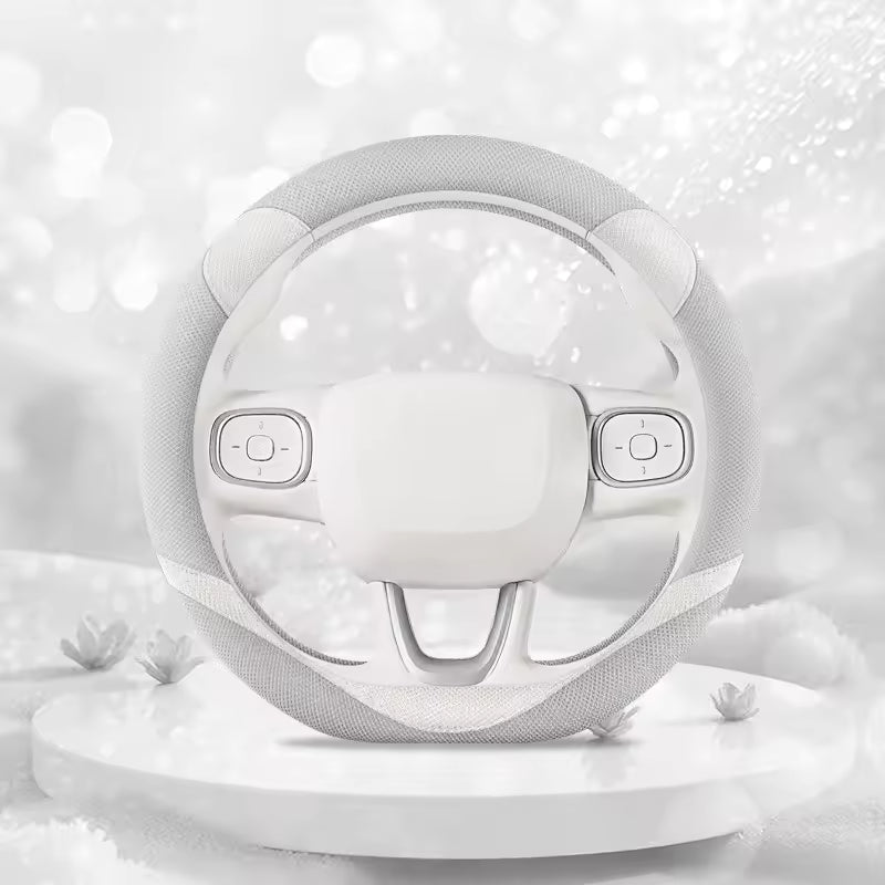 Kawaii Linen Steering Wheel Cover – Cute Bear Ear Universal 38CM Non-Slip Grip - Delicate Leather