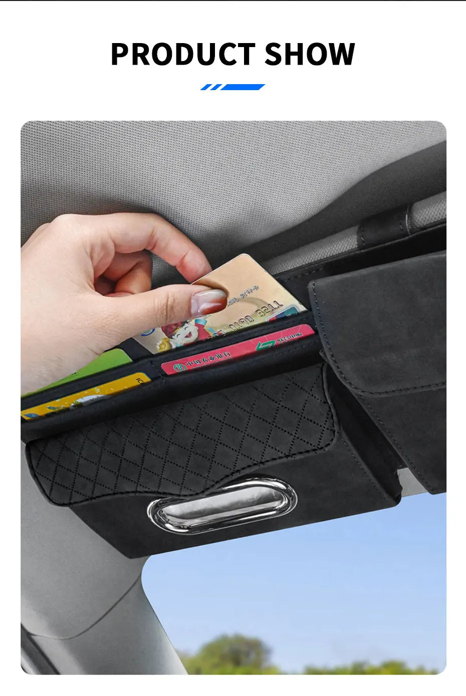Suede Car Sun Visor Organizer – Glasses Case, Tissue Holder & Multi-Pocket Storage - Delicate Leather  