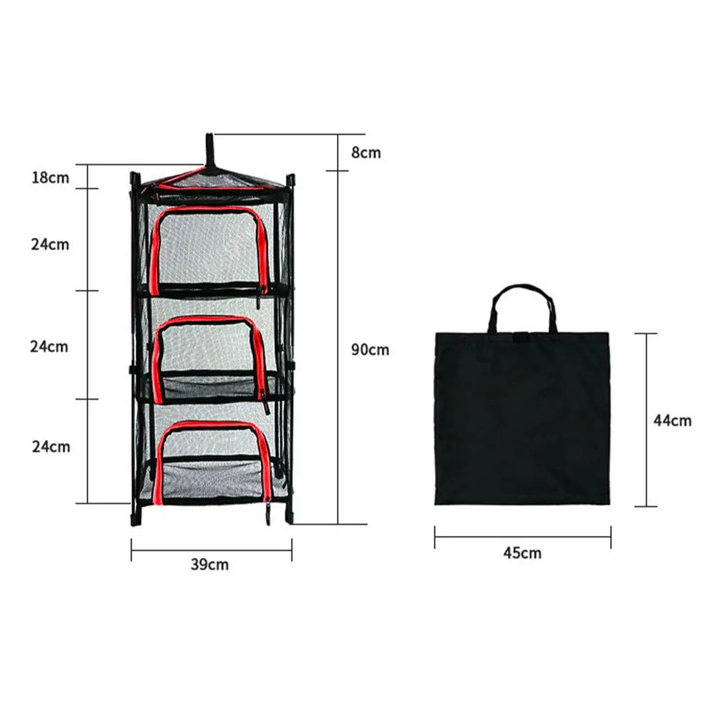 Ventilated Camping Tableware Storage: Foldable Hanging Mesh Fruit Rack and Drying Storage Net Rack, Perfect for Herb Drying and Folding Net Organization