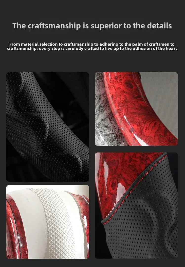 Branded Leather Carbon Fiber Car Steering Wheel Covers - Delicate Leather  