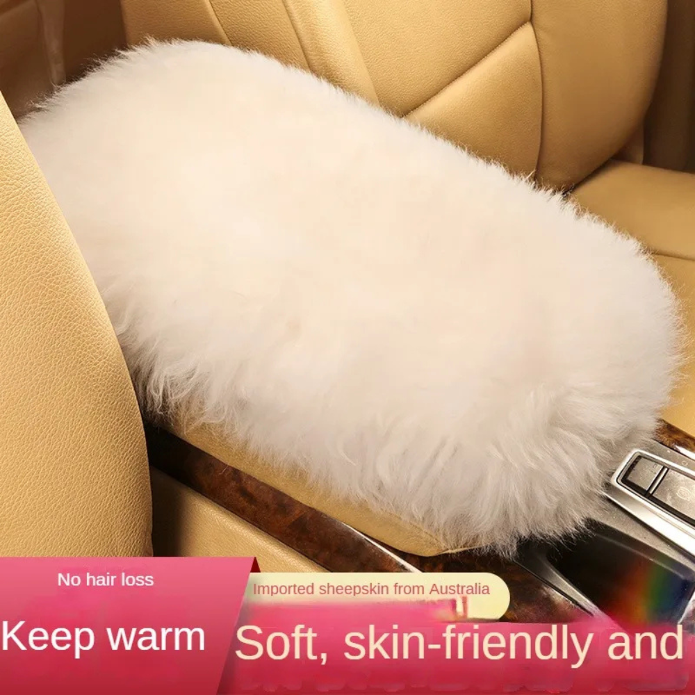 Pure Wool Car Armrest Cushion – Winter Plush Center Console Armrest Pad for Comfortable Driving - Delicate Leather  