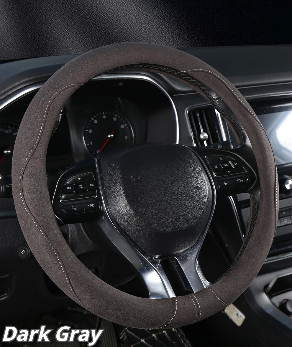 Premium Suede Steering Wheel Cover – Anti-Slip Comfort Grip 14.5–15 Inch Universal Accessory - Delicate Leather  