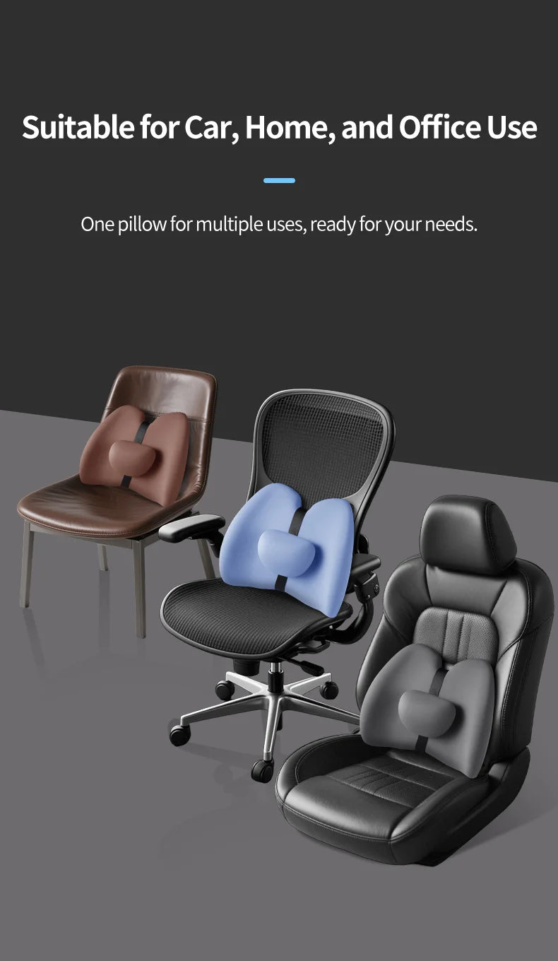 Memory Foam Car Headrest & Lumbar Support Set – Universal Neck and Back Cushion - Delicate Leather  