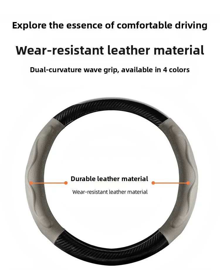 Leather Car Steering Wheel Cover, Fine Skin Texture, Comfortable Grip, Wear-Resistant, All-Season, Universal Fit - Delicate Leather  