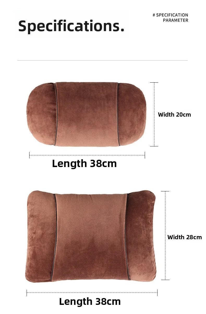 Plush Car Headrest & Lumbar Support Pillow Set – Soft Neck and Waist Seat Cushions - Delicate Leather  