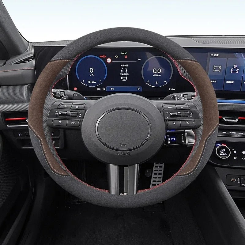 Luxury Suede Steering Wheel Cover – Anti-Slip Universal 38cm All-Season Fit - Delicate Leather  