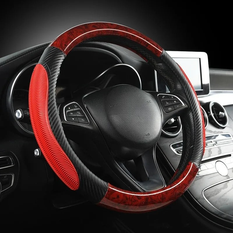 Carbon Fiber Steering Wheel Cover 38cm O/D Type – Universal Non-Slip Faux Leather Car Steering Wheel Protector - Delicate Leather