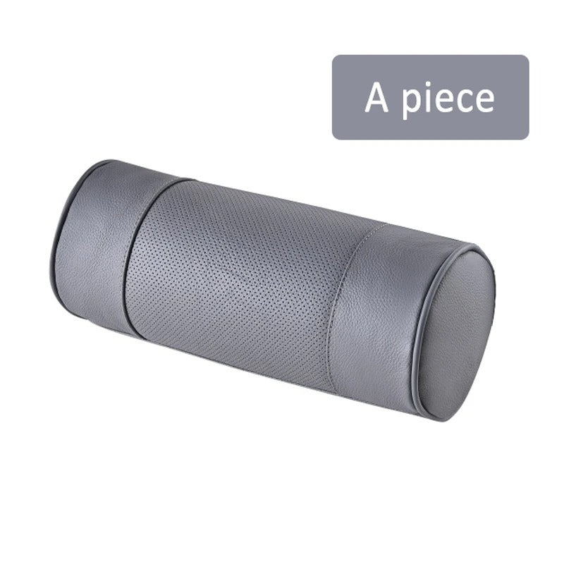 Genuine Cowhide Leather Car Neck Pillow – Cylindrical Memory Foam Cushion for Car & Office - Delicate Leather