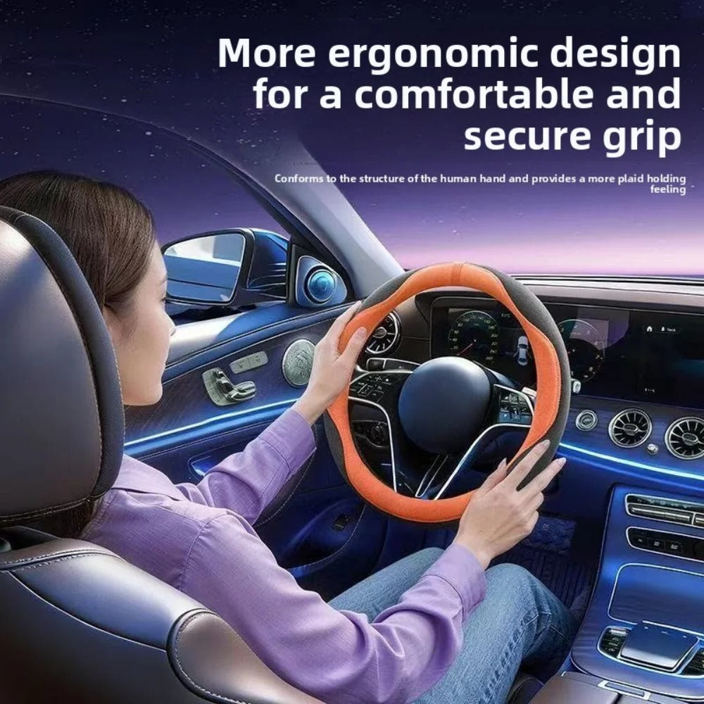 Universal Suede Leather Steering Wheel Cover 37-38cm – Breathable Non-Slip Car Steering Wheel Protector - Delicate Leather